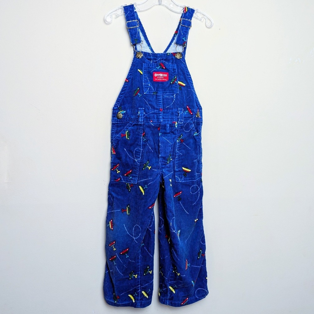Vintage Osh Kosh B'Gosh Corduroy Airplanes 80s Union Made USA‎ Bib Overalls 4T